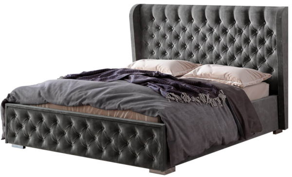 Кровать двуспальная Франческа (СМ 140х200) без основания ( 140х200 , ЛДСП/МДФ/ткань , графит темный , без подъемного мех. , без ящиков , без матраса (Мебелони) )