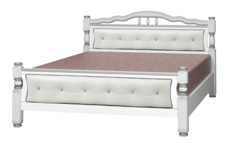 Фото Кровать двуспальная Карина-11 (СМ 140х200) с элементами светлой экокожи, без основания с универсальн от производителя Браво-мебель в Геленджике по цене 22&nbsp;910 ₽