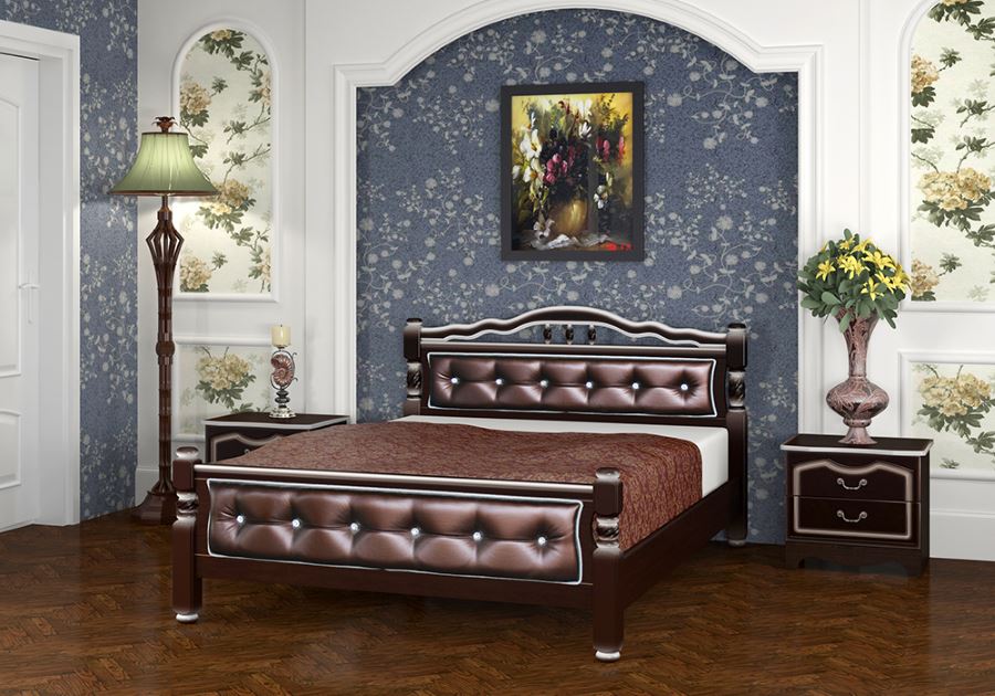 Фото Кровать двуспальная Карина-11 (СМ 160х200) с элементами экокожи, без основания с универсальными царг от производителя Браво-мебель в Геленджике по цене 18 910 ₽