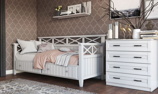 Фото Кровать односпальная Амелия (СМ 80х200) с выдвижными ящиками, без основания с универсальными царгами от производителя Браво-мебель в Геленджике по цене 29 730 ₽