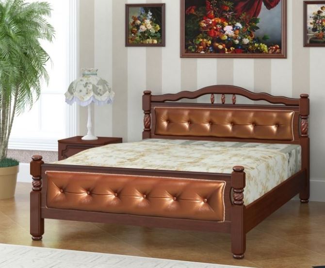 Кровать односпальная Карина-11 (СМ 120х200) с элементами экокожи, без основания с универсальными цар ( 120х200 , дерево/МДФ , орех , без подъемного мех. , без ящиков , без матраса (Браво-мебель) )