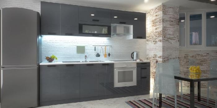 Кухня Аляска шкаф навесной А-60 (белый, серый лед глянец,(Леко))