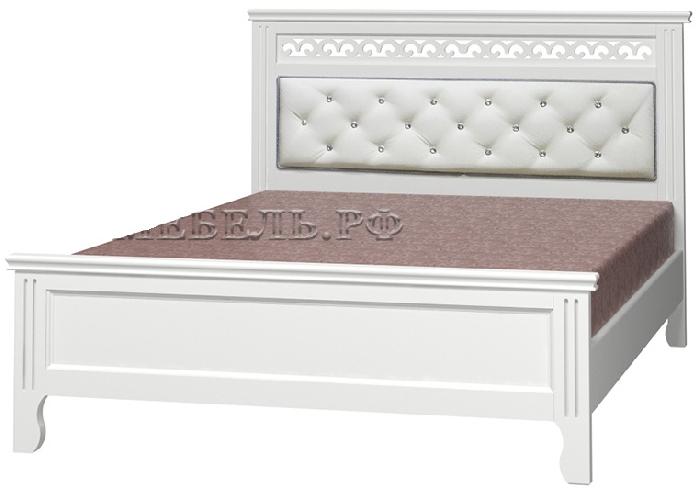 Кровать двуспальная Грация (СМ 160х200) без основания с универсальными царгами ( 160х200 , дерево/МДФ/экокожа , античный белый , без подъемного мех. , без ящиков , без матраса (Браво-мебель) )